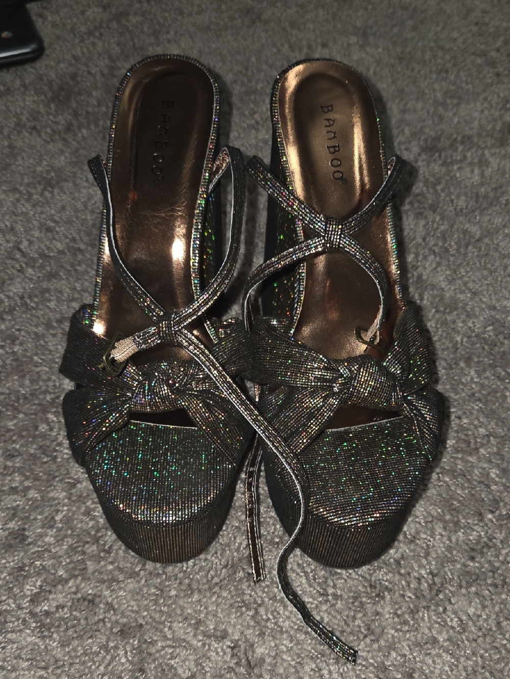 Brown Holographic Ankle Strap Platform Sandal